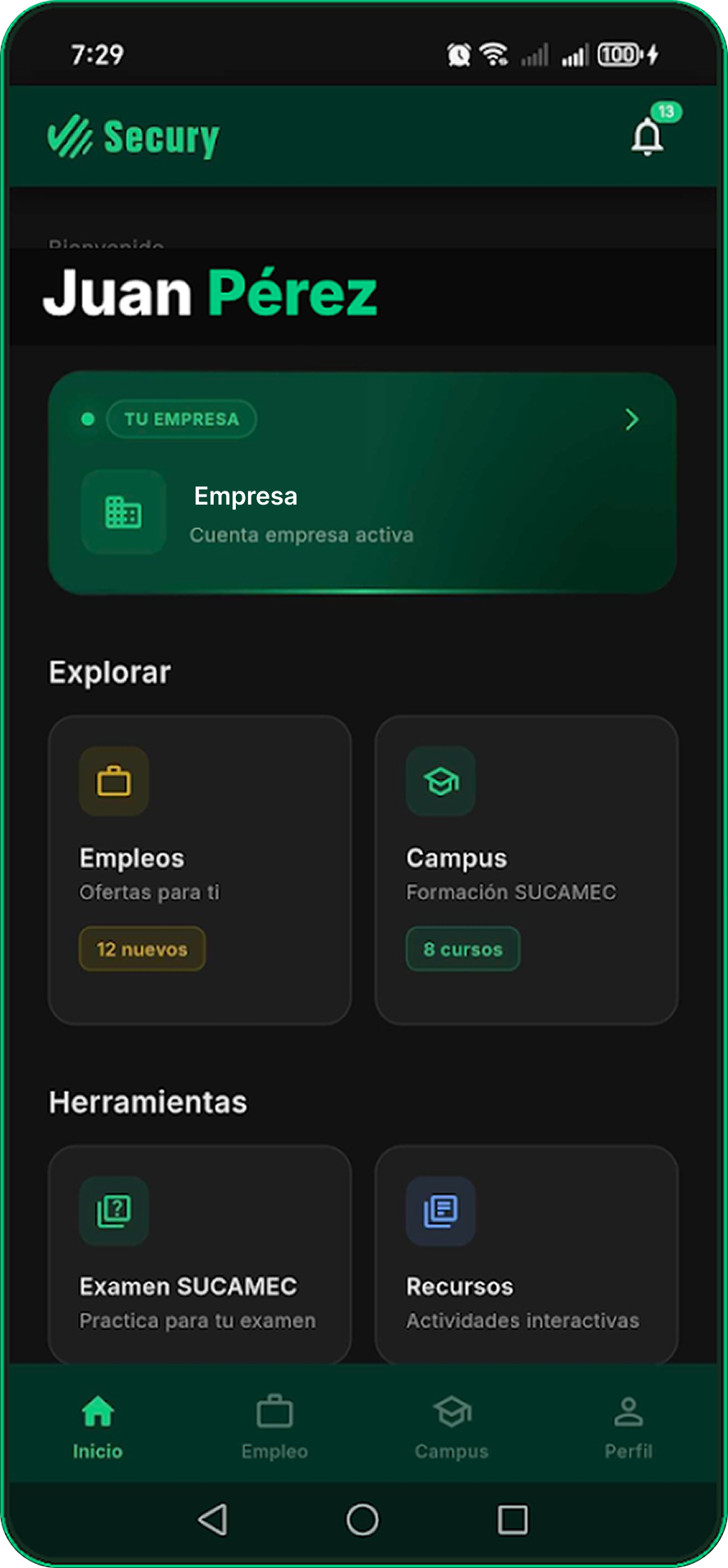 Secury App — pantalla principal